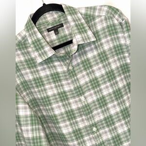 Banana Republic Long Sleeve Button Front Linen Blend Shirt Green Gray Mens XL